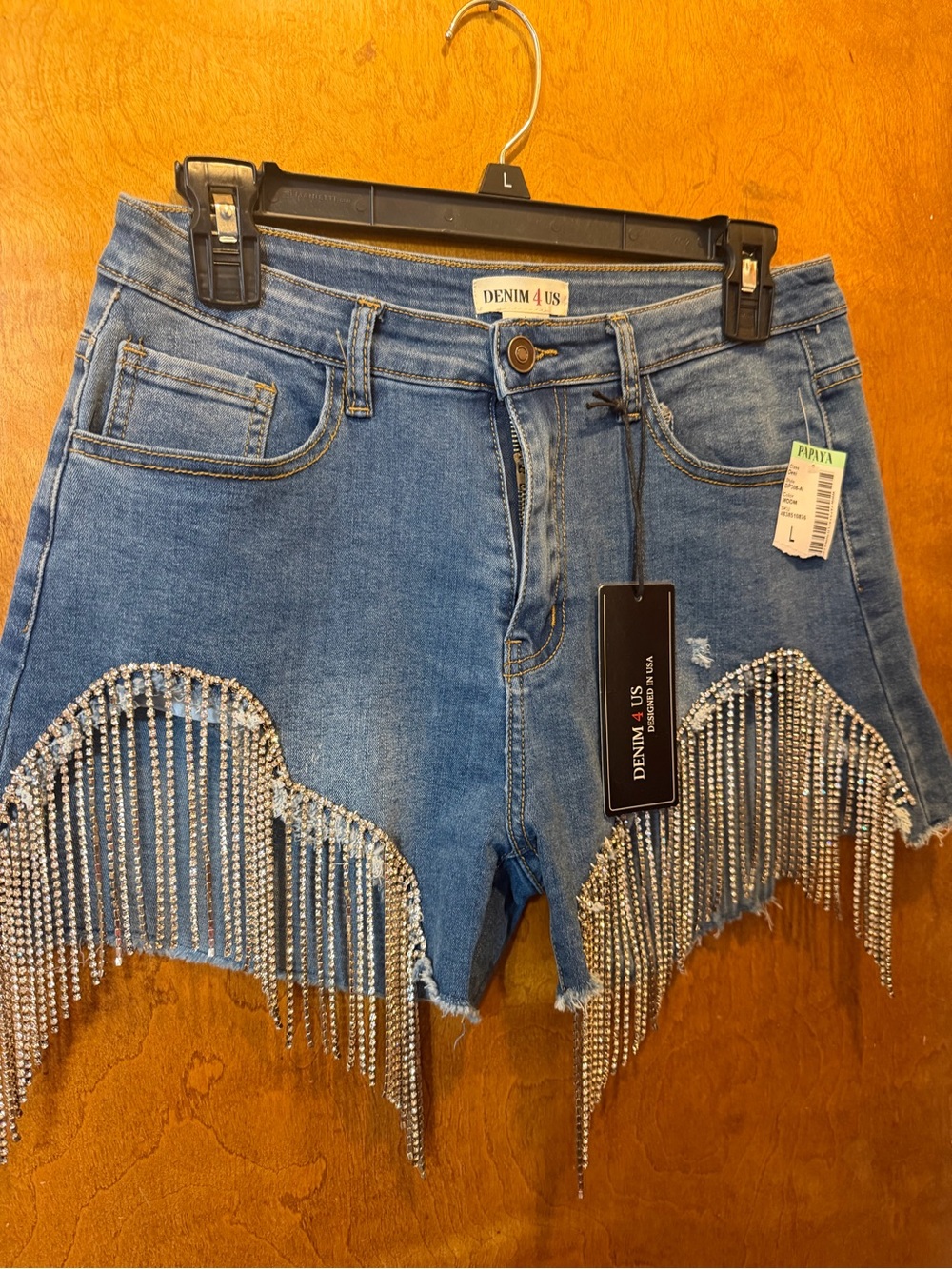 Denim 4 us rhinestone fringe blue jean shorts women’s shorts new size L - Picture 3 of 5